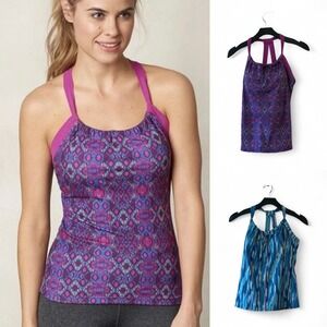 BUNDLE PrAna Quinn Chakara Top‎ Athletic Halter Purple Blue Print Yoga Workout